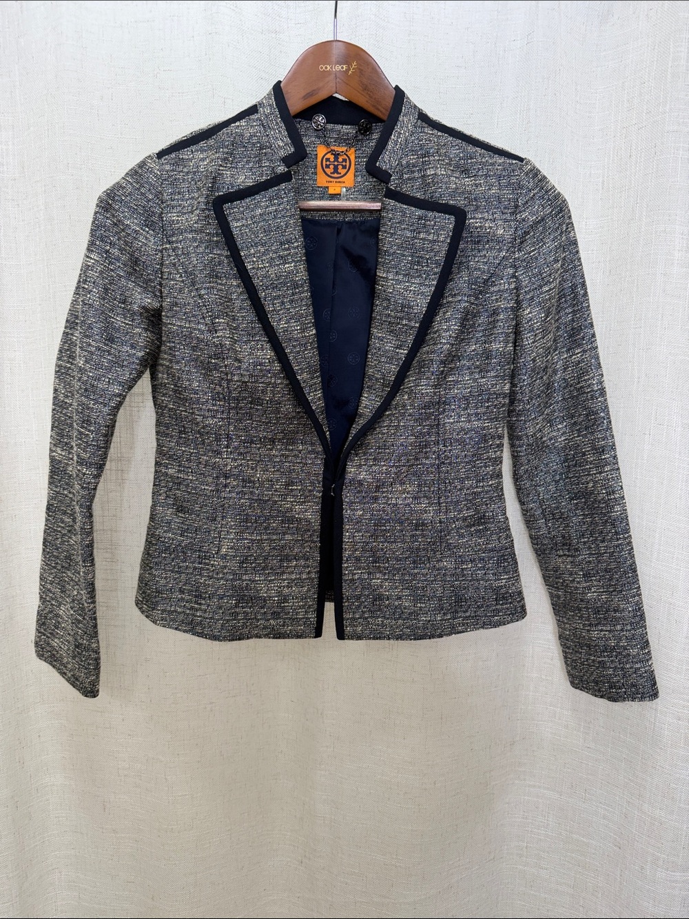 Tory Burch Navy Blue Tweed Open-Front Blazer Size 2 Excellent Condition